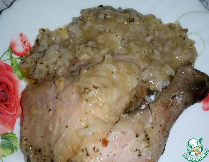 Рецепт: Курица, запеченная с рисом и вином