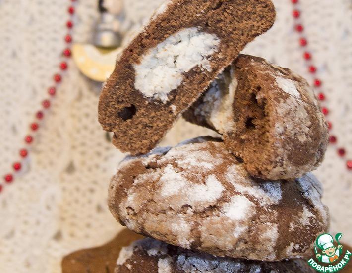 Рецепт: Шоколадное печенье с кокосово-рикоттовой начинкой
