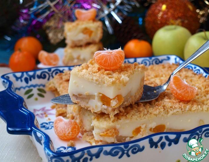 Рецепт: Пирог с мандаринами, яблоками и пудингом