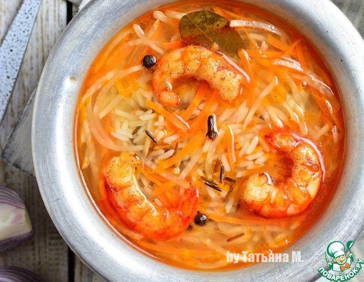 Рецепт: Креветочный суп с рисом и сельдереем