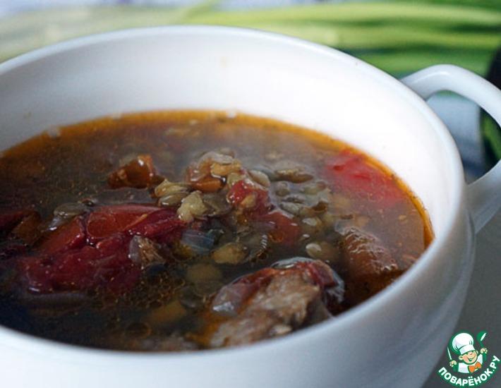 Рецепт: Красный суп со свининой и чечевицей