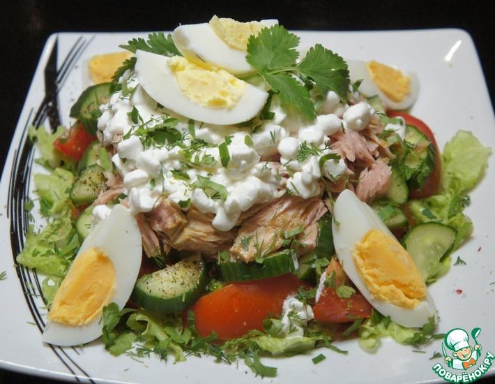 Рецепт: Салат из тунца с зерненым творогом