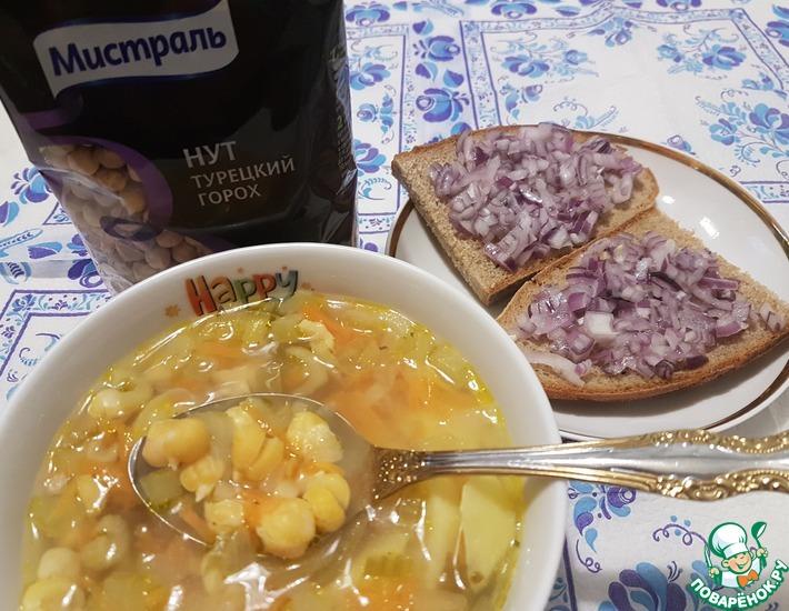 Рецепт: Гороховый суп с луковым бутербродом