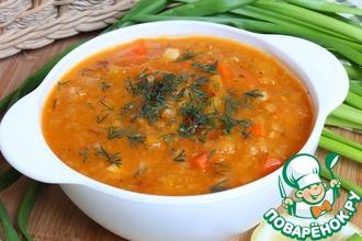 Рецепт: Постный суп из чечевицы с тыквой