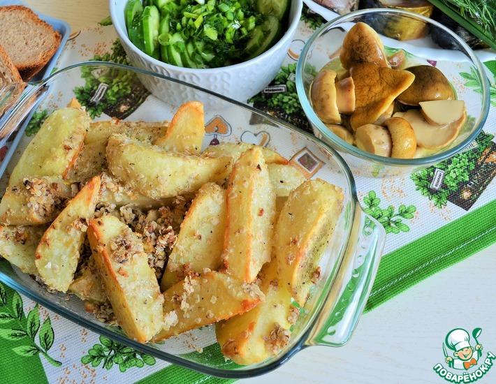 Рецепт: Картофель в чесночно-овсяной панировке