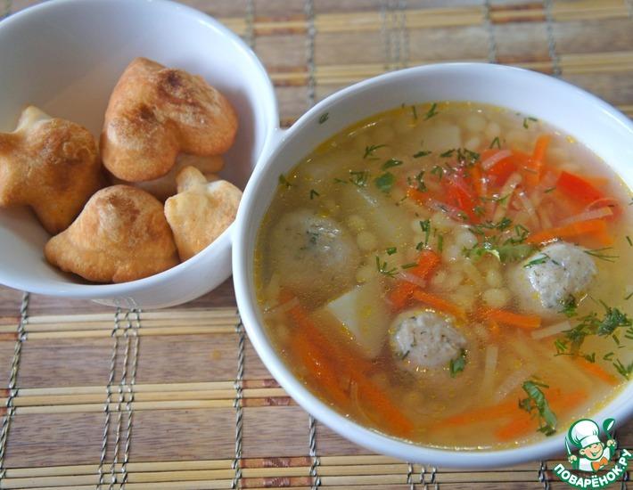 Рецепт: Суп с фрикадельками и пастой птитим