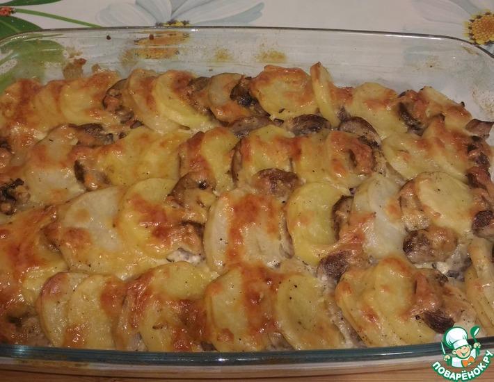 Рецепт: Мясо, запечённое с картофелем и грибами