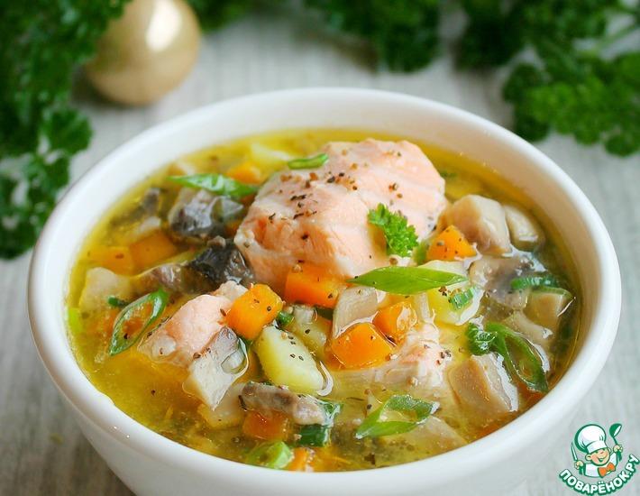 Рецепт: Суп из лосося с грибами
