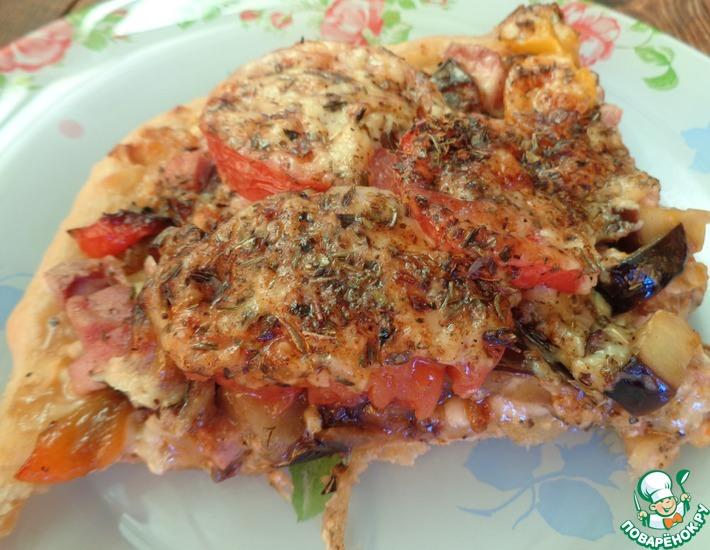 Рецепт: Пицца с перцем и баклажаном
