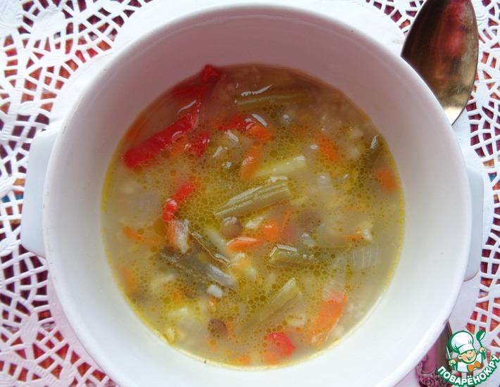 Рецепт: Суп из зеленой фасоли с бобовыми