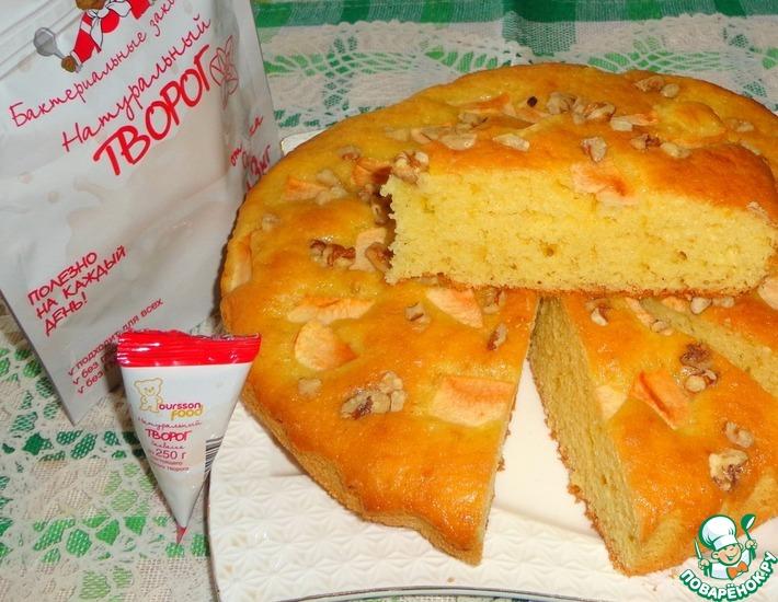 Рецепт: Творожный пирог с яблоками и орехами