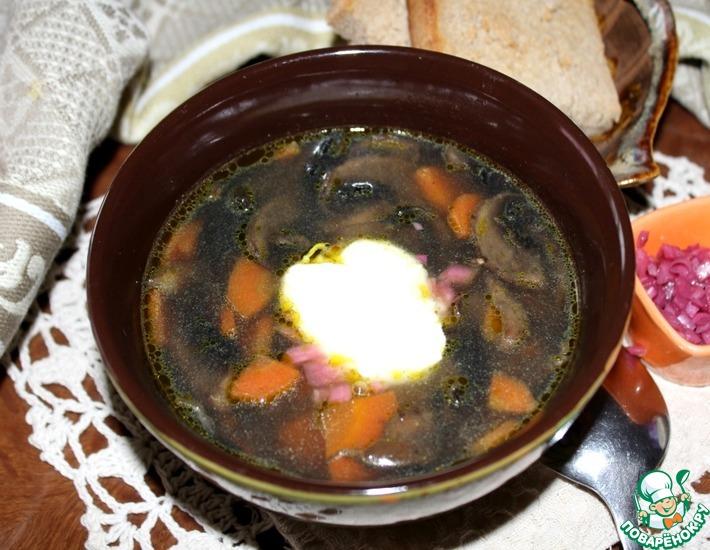 Рецепт: Суп с шампиньонами и маринованным луком