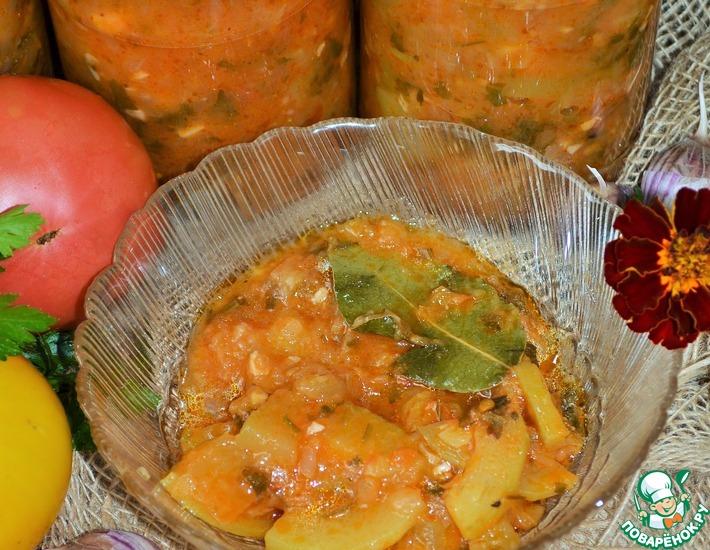 Рецепт: Кабачковые дольки в овощном соусе