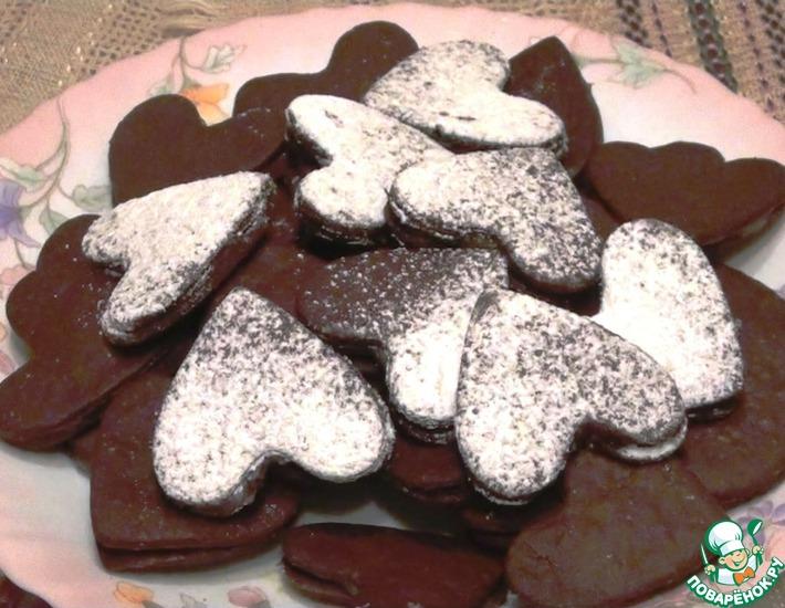 Рецепт: Печенье Шоколадные сердечки с джемом