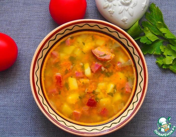 Рецепт: Суп из красной чечевицы с копченостями
