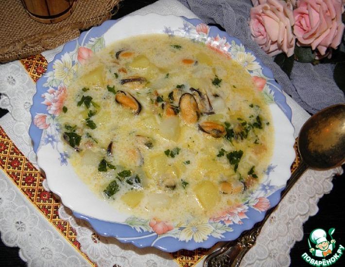 Рецепт: Суп с мидиями Бархатный