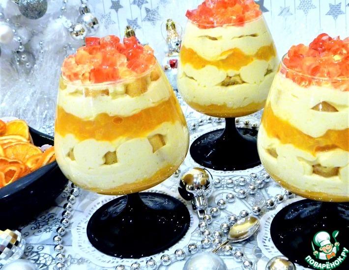 Рецепт: Сметанно-мандариновый десерт с желейными конфетти