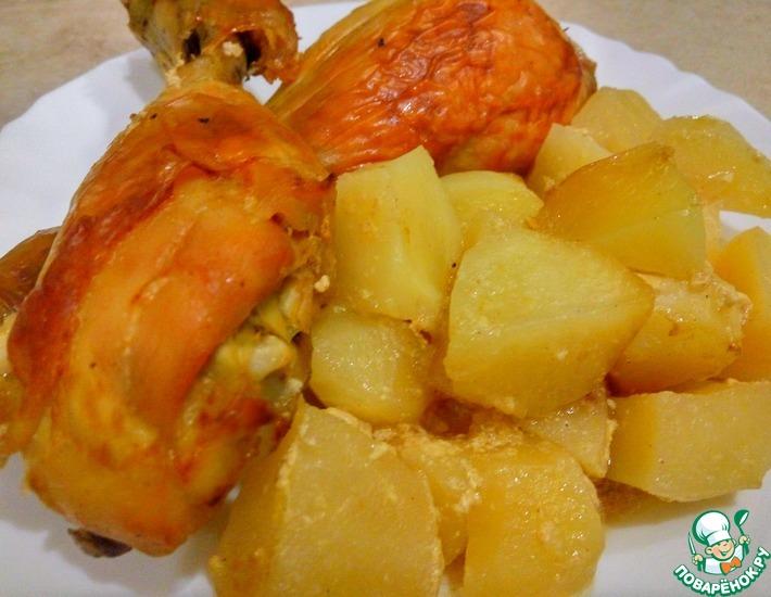 Рецепт: Сочная курица с картофелем в духовке