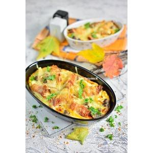 Гратен с цветной капустой, уткой и беконом