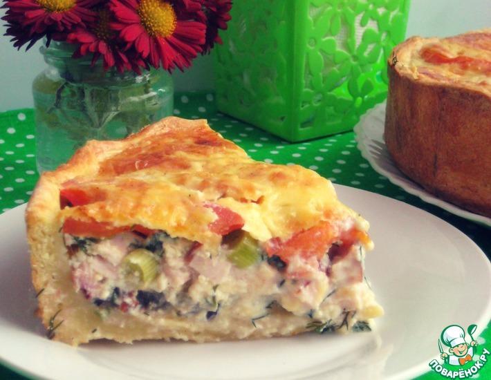 Рецепт: Пирог с баклажанами, курицей и помидорами