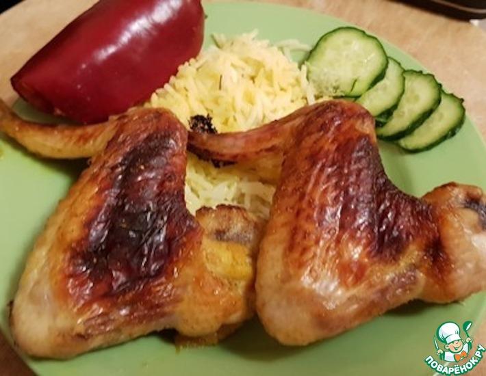 Рецепт: Куриные крылышки с гарниром из риса