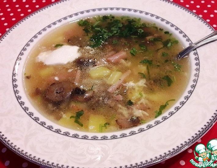 Рецепт: Сырный суп с ветчиной и шампиньонами