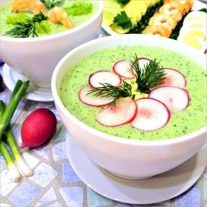 Холодный кефирный суп из зелёных овощей