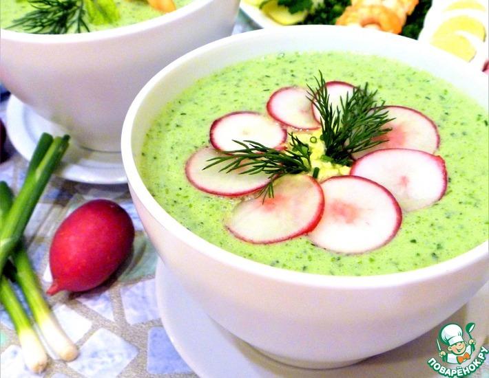 Рецепт: Холодный кефирный суп из зелёных овощей