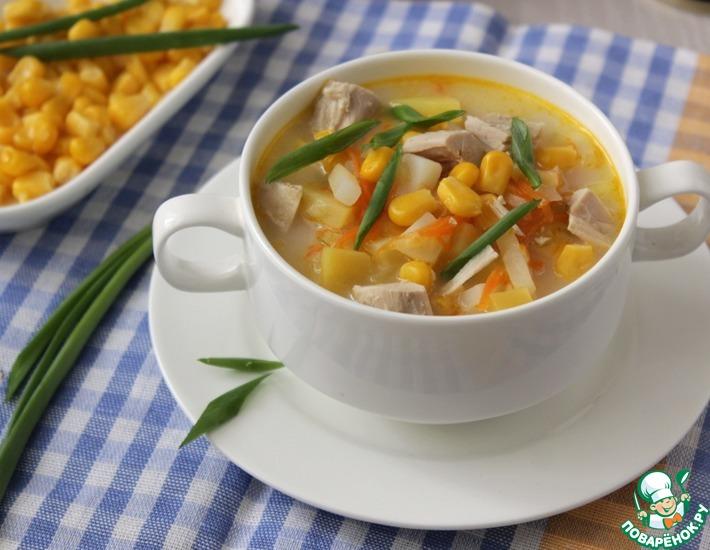 Рецепт: Сырный суп с кукурузой