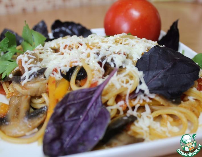 Рецепт: Спагетти с овощами на сковороде