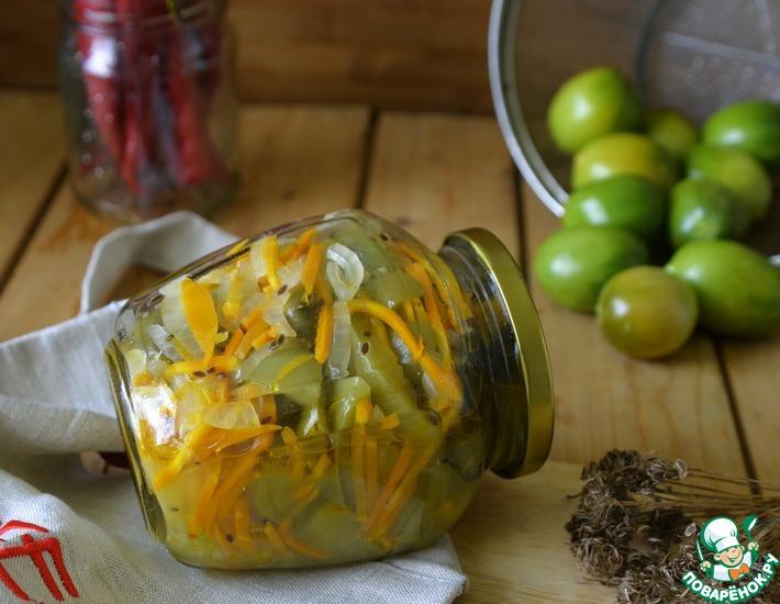 Рецепт: Острый салат из зелёных помидоров