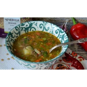 Суп с чечевицей и жареными овощами