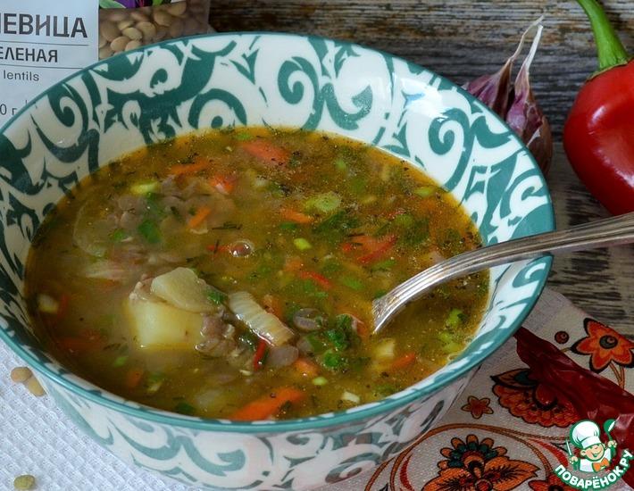 Рецепт: Суп с чечевицей и жареными овощами