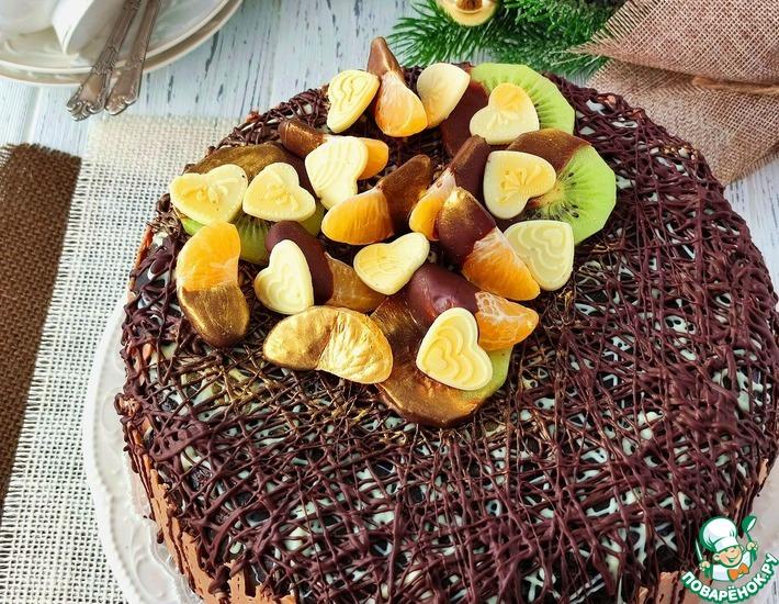 Рецепт: Домашний шоколадный торт с фруктами