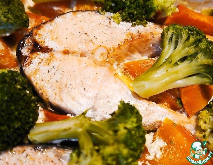 Рецепт: Запеченная рыба с брокколи и тыквой