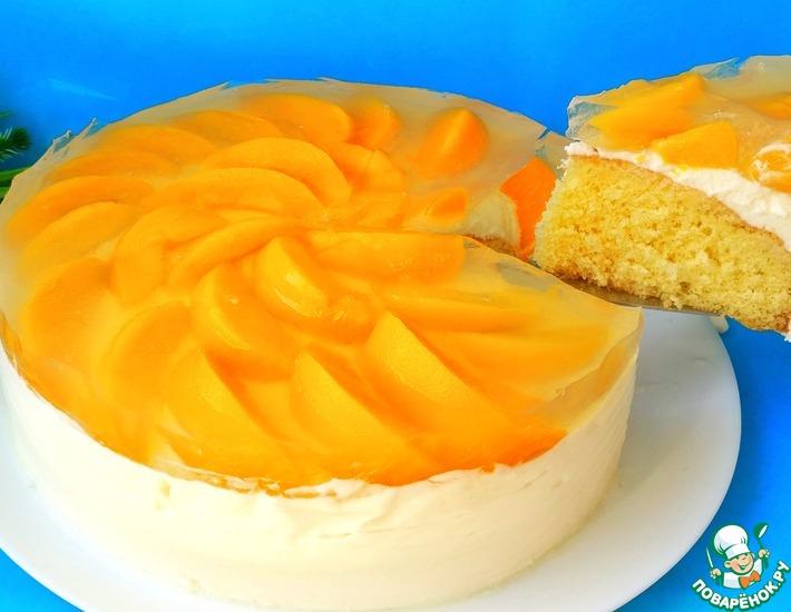 Рецепт: Творожный торт Сенсация с персиками, желе