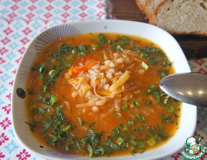 Рецепт: Постный томатный суп с перловкой