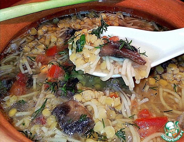 Рецепт: Суп с чечевицей и шампиньонами