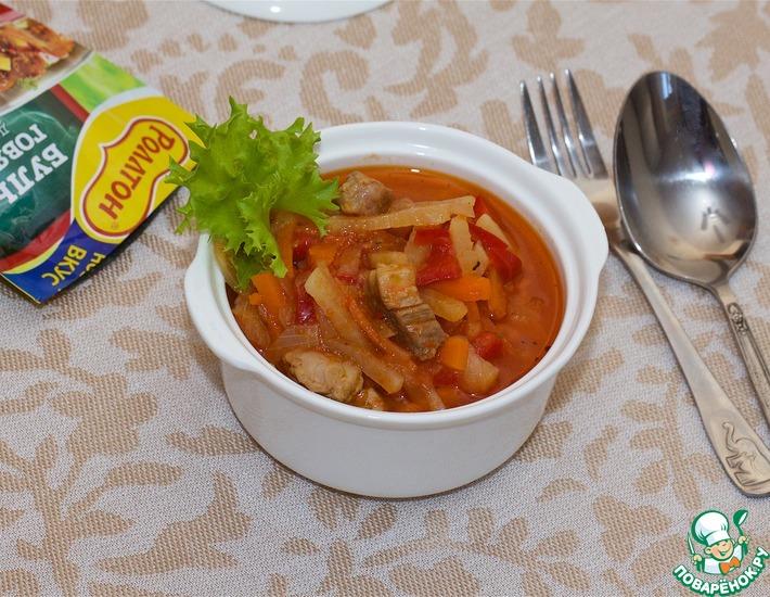 Рецепт: Густая лапша-суп с овощами