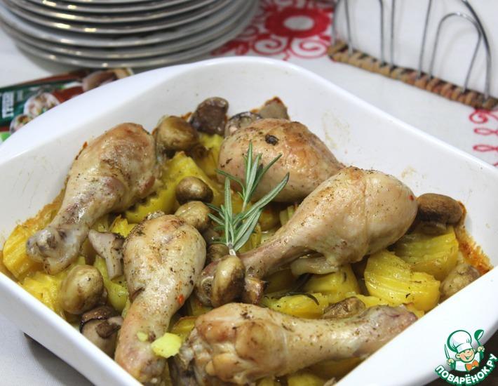 Рецепт: Куриные голени с грибами и картофелем