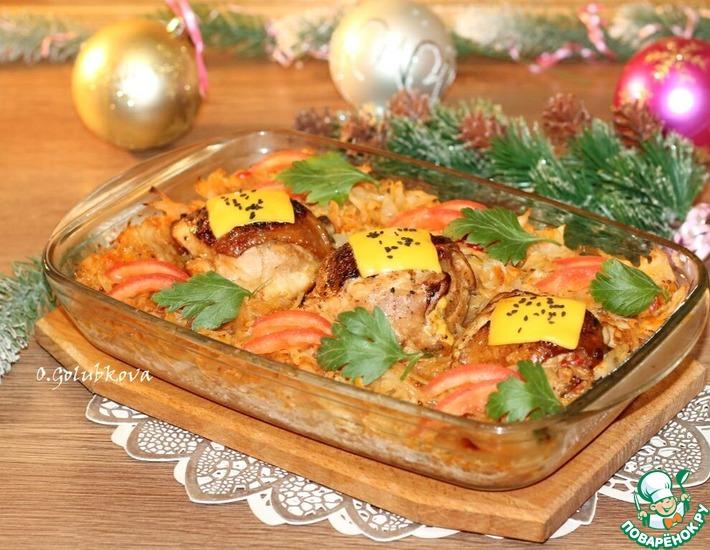 Рецепт: Курица с начинкой и пряной капустой