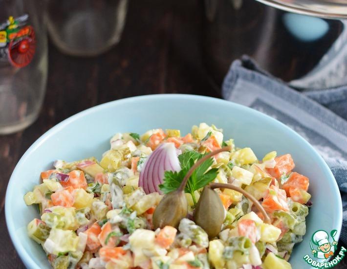 Рецепт: Вегетарианский салат Оливье со стручковой фасолью