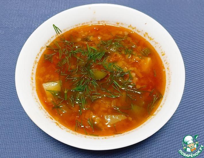 Рецепт: Постный суп с чечевицей и огурцами