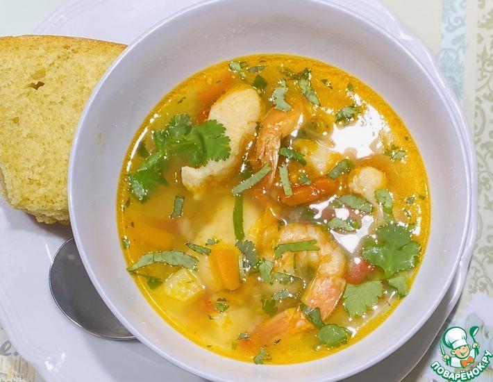 Рецепт: Рыбный суп с креветками