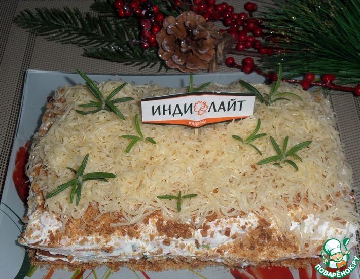 Рецепт: Слоеный мини-торт с ветчиной и грибами