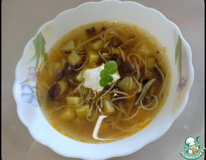 Рецепт: Постный грибной суп с лапшой