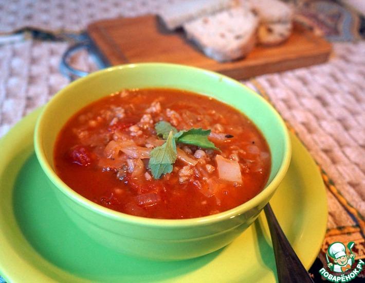 Рецепт: Суп томатный с капустой и пшеничной крупой