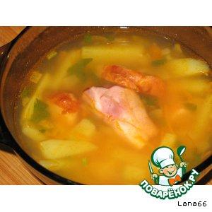 Рецепт: Суп гороховый с копченой грудинкой