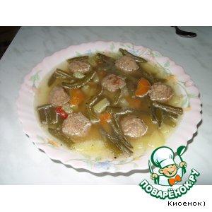 Рецепт: Суп с зеленой фасолью и фрикадельками