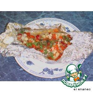 Рецепт: Рыба с овощами, запеченная в фольге